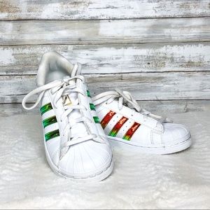 Adidas Kids size 1 White w/ Holographic Accents